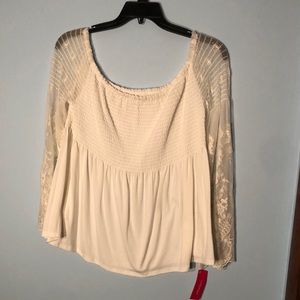 Off the shoulder white blouse- lace sleeves